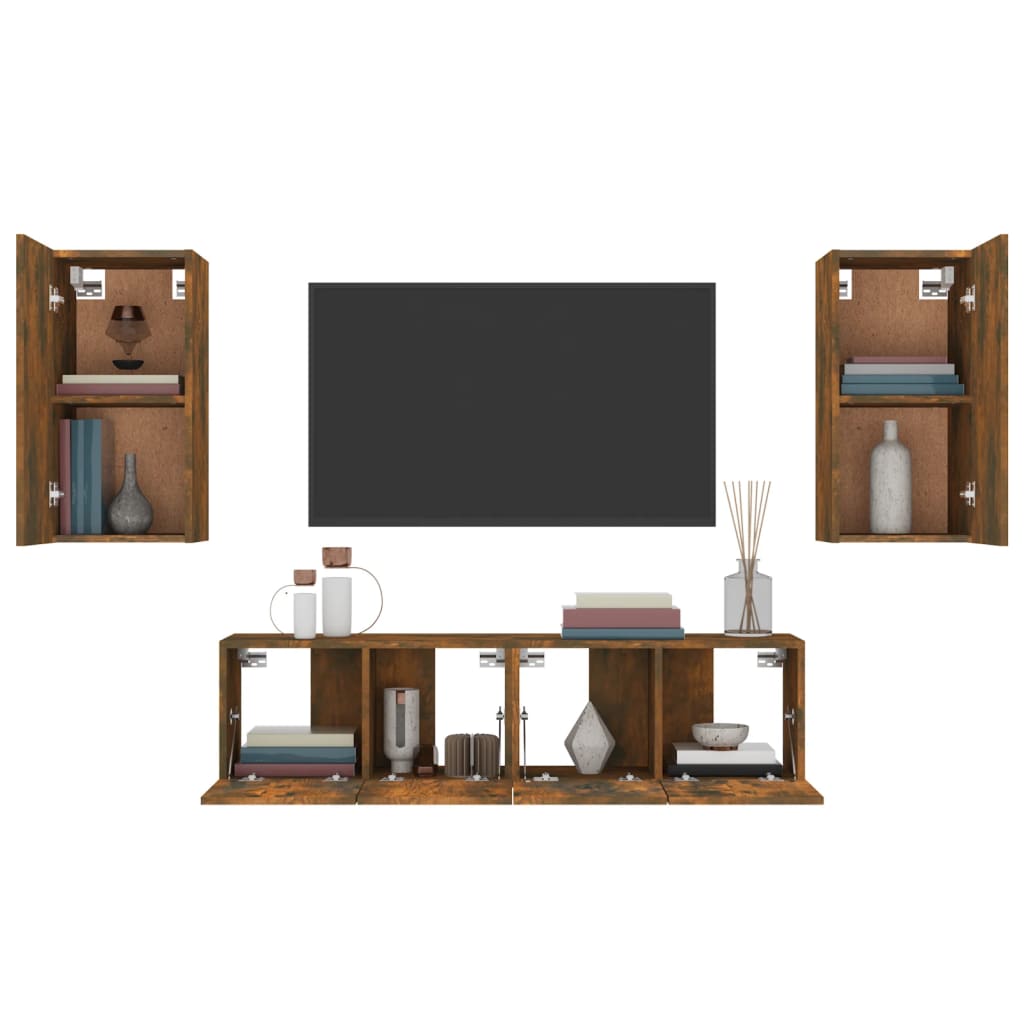 vidaXL Set dulapuri TV, 4 piese, stejar fumuriu, lemn prelucrat