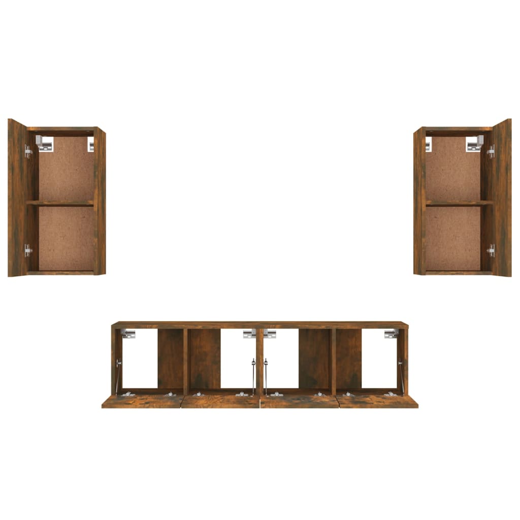 vidaXL Set dulapuri TV, 4 piese, stejar fumuriu, lemn prelucrat