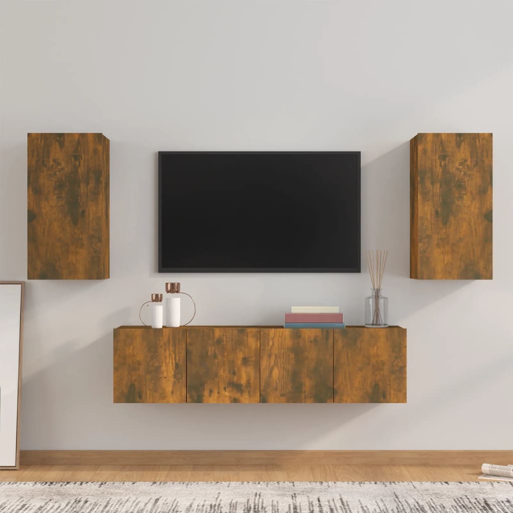vidaXL Set dulapuri TV, 4 piese, stejar fumuriu, lemn prelucrat