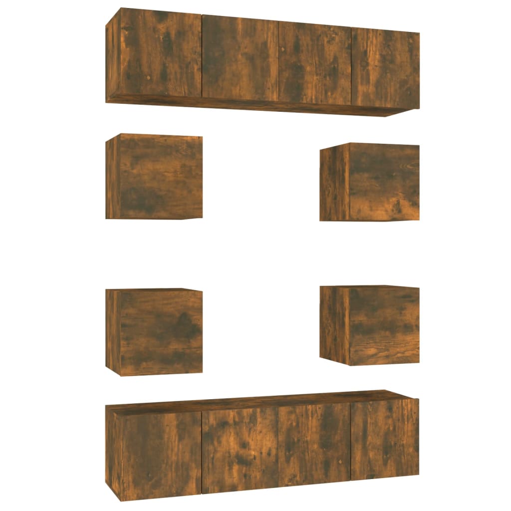 vidaXL Set dulap TV, 8 piese, stejar fumuriu, lemn prelucrat vidaXL Set dulap TV, 8 piese, stejar fumuriu, lemn prelucrat