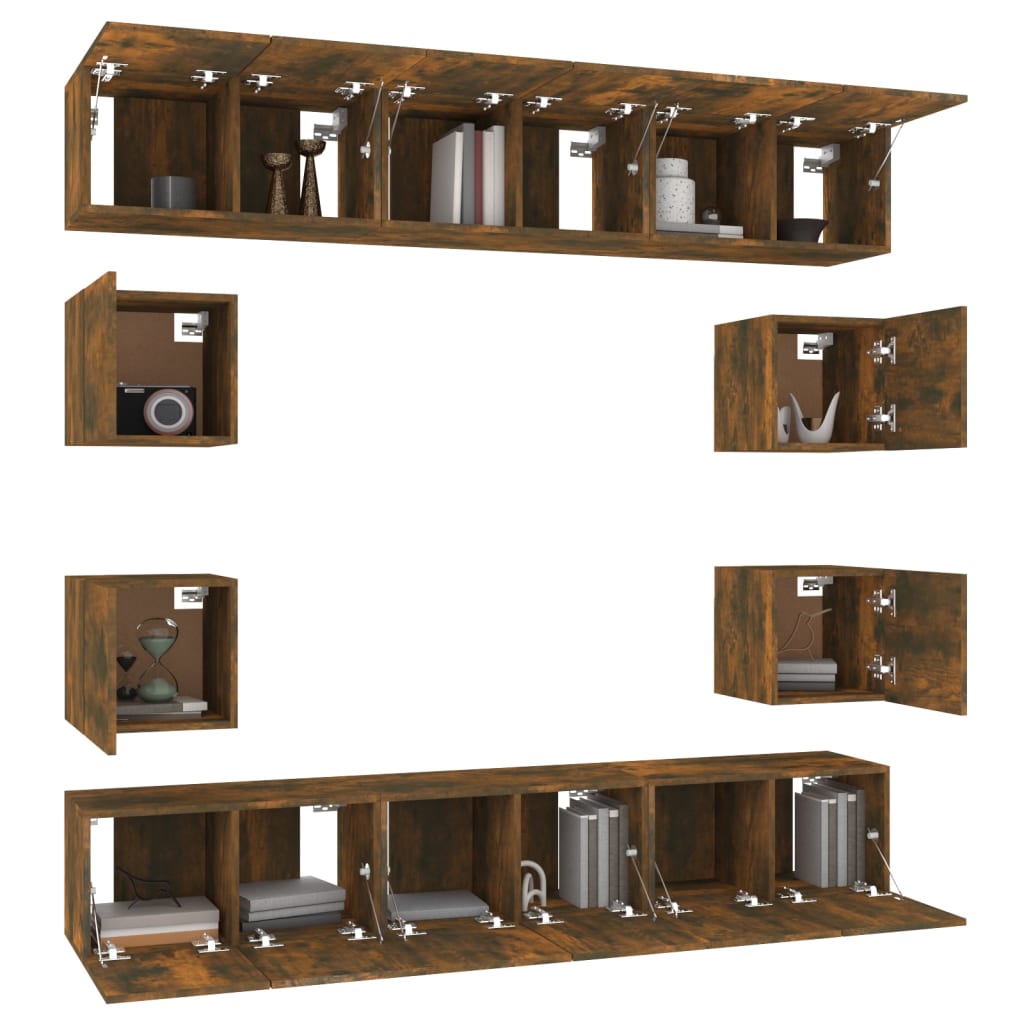 vidaXL Set dulapuri TV, 10 piese, stejar fumuriu, lemn prelucrat vidaXL Set dulapuri TV, 10 piese, stejar fumuriu, lemn prelucrat
