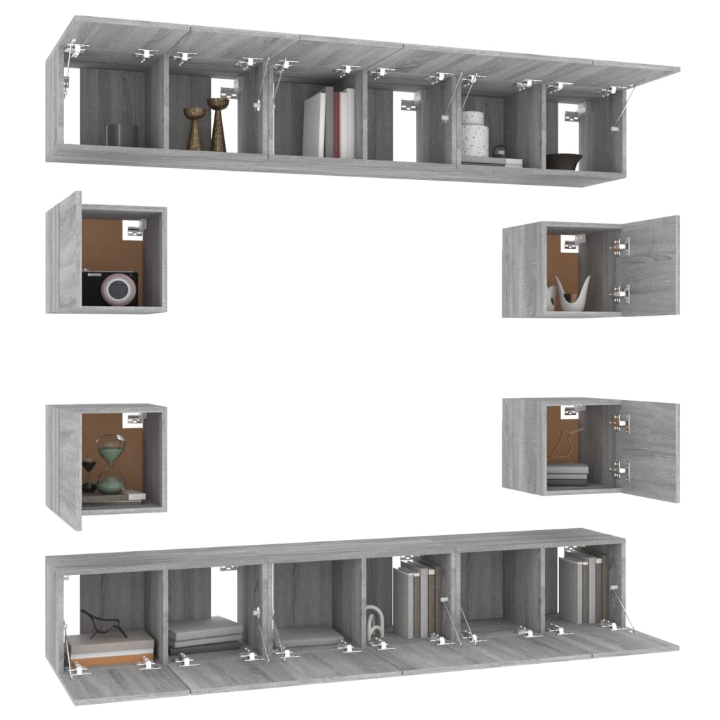 vidaXL Set dulapuri TV, 10 piese, gri sonoma, lemn compozit vidaXL Set dulapuri TV, 10 piese, gri sonoma, lemn compozit