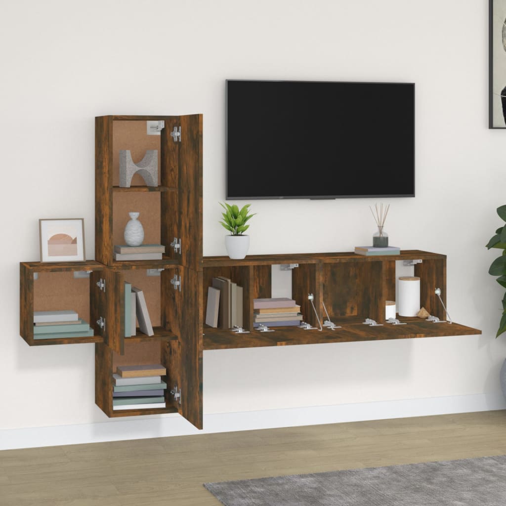 vidaXL Set dulapuri TV, 5 piese, stejar fumuriu, lemn prelucrat vidaXL Set dulapuri TV, 5 piese, stejar fumuriu, lemn prelucrat