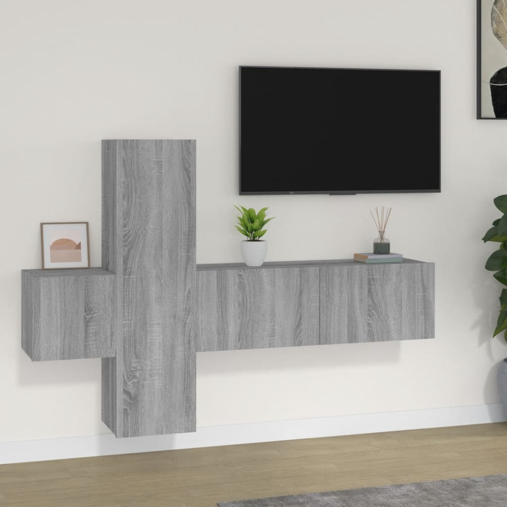vidaXL Set dulap TV, 3 piese, gri sonoma, lemn prelucrat vidaXL Set dulap TV, 3 piese, gri sonoma, lemn prelucrat