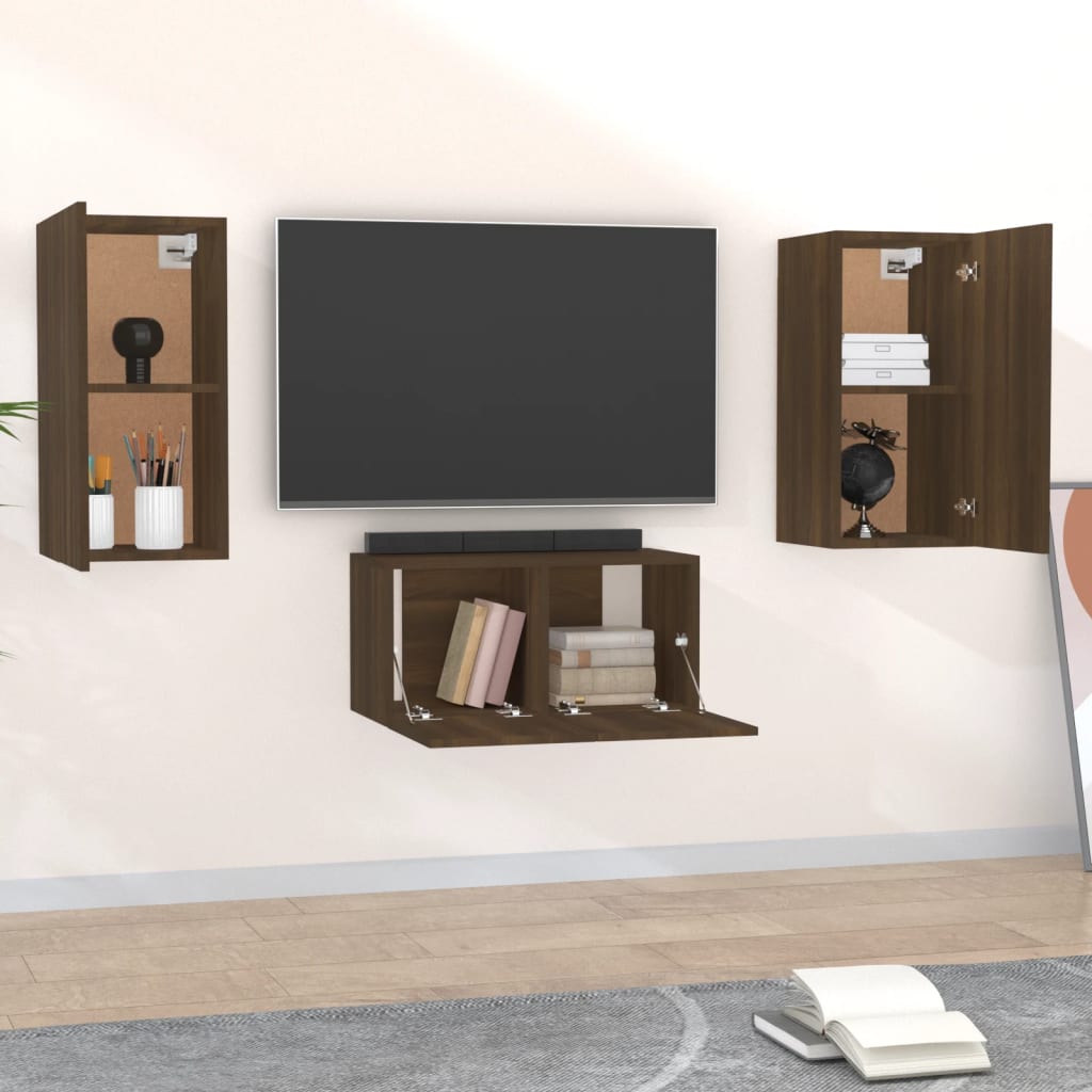 vidaXL Set dulap TV, 3 piese, stejar maro, lemn prelucrat vidaXL Set dulap TV, 3 piese, stejar maro, lemn prelucrat