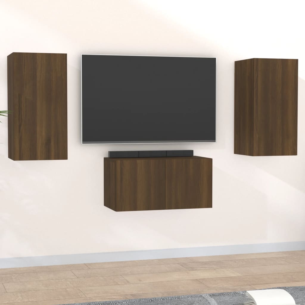 vidaXL Set dulap TV, 3 piese, stejar maro, lemn prelucrat vidaXL Set dulap TV, 3 piese, stejar maro, lemn prelucrat