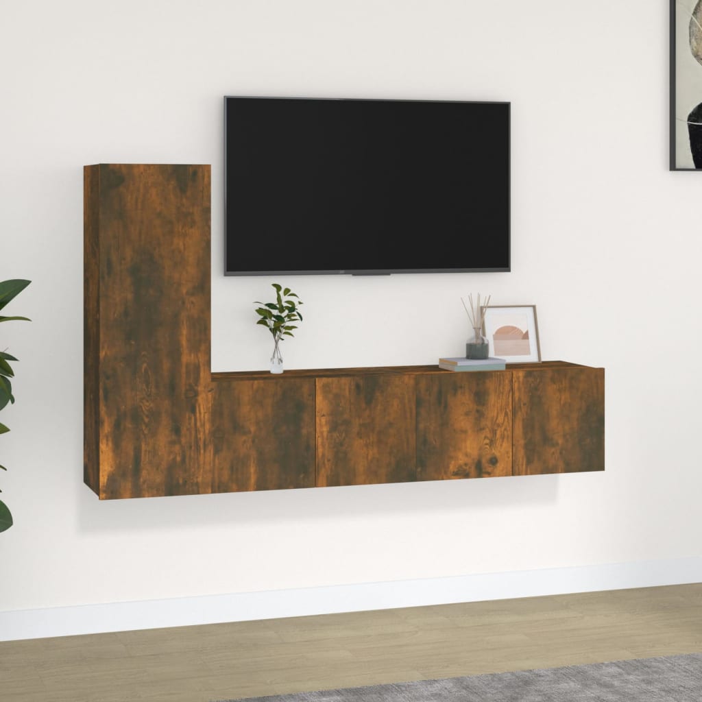 vidaXL Set dulapuri TV, 3 piese, stejar fumuriu, lemn prelucrat vidaXL Set dulapuri TV, 3 piese, stejar fumuriu, lemn prelucrat