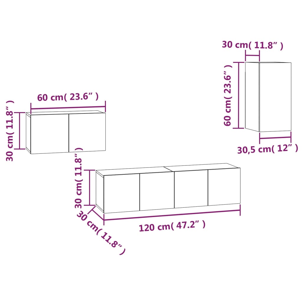 vidaXL Set dulapuri TV, 4 piese, stejar fumuriu, lemn prelucrat