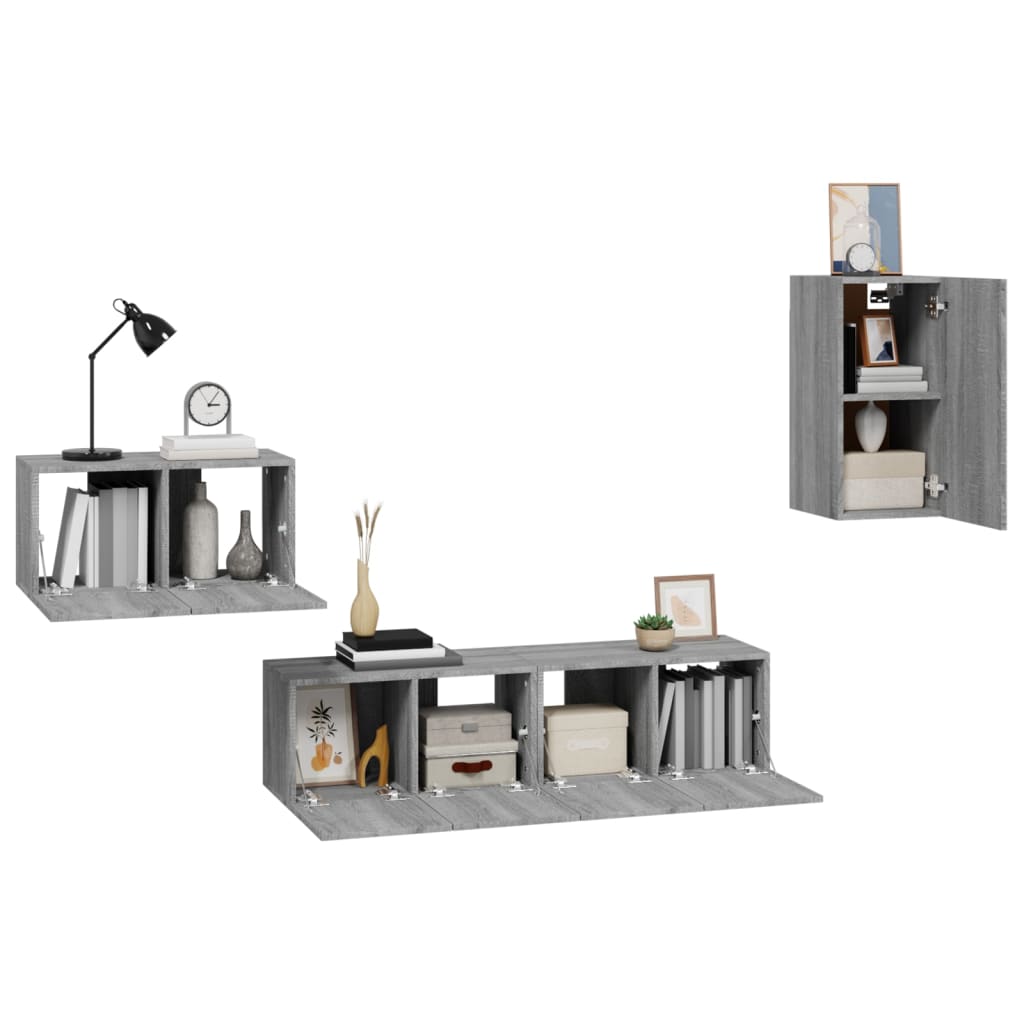 vidaXL Set dulapuri TV, 4 piese, gri sonoma, lemn prelucrat vidaXL Set dulapuri TV, 4 piese, gri sonoma, lemn prelucrat
