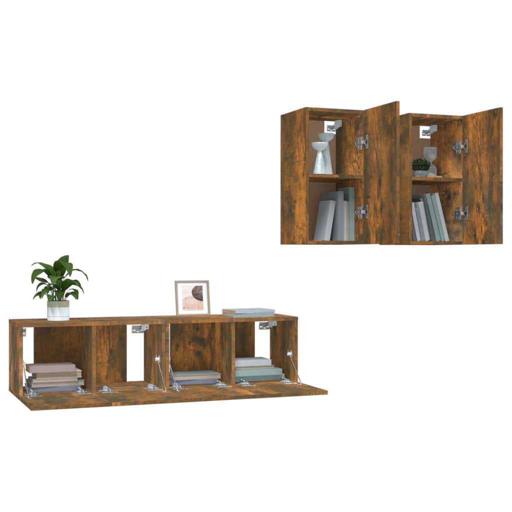 vidaXL Set dulapuri TV, 4 piese, stejar fumuriu, lemn prelucrat