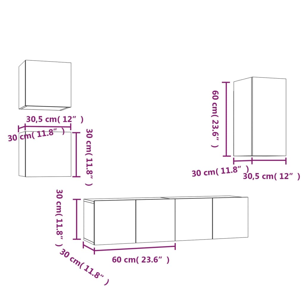 vidaXL Set dulapuri TV, 5 piese, gri sonoma, lemn prelucrat