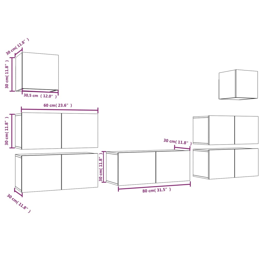vidaXL Set comode TV, 7 piese, gri sonoma, lemn compozit
