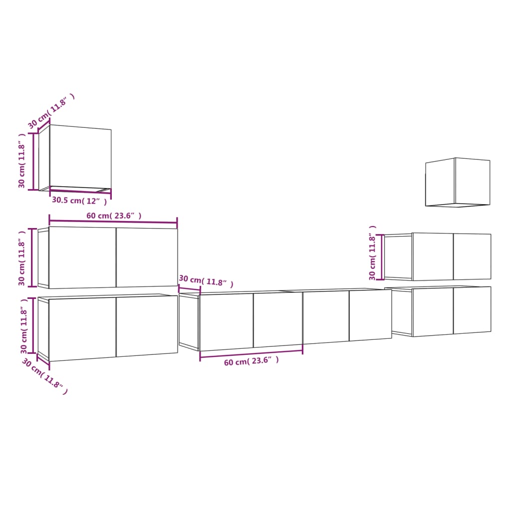 vidaXL Set dulap TV, 8 piese, gri sonoma, lemn prelucrat