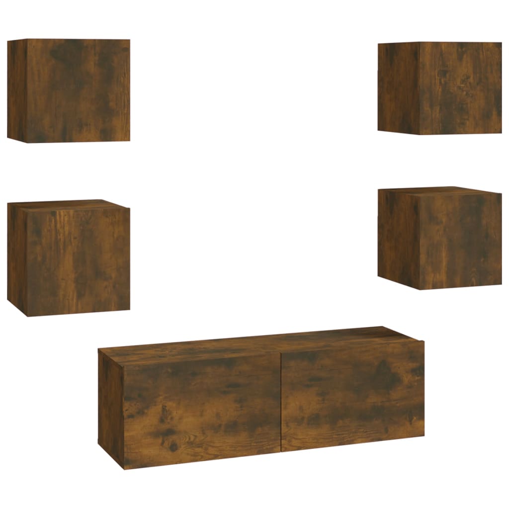 vidaXL Set dulap TV montat pe perete, stejar afumat, lemn prelucrat vidaXL Set dulap TV montat pe perete, stejar afumat, lemn prelucrat