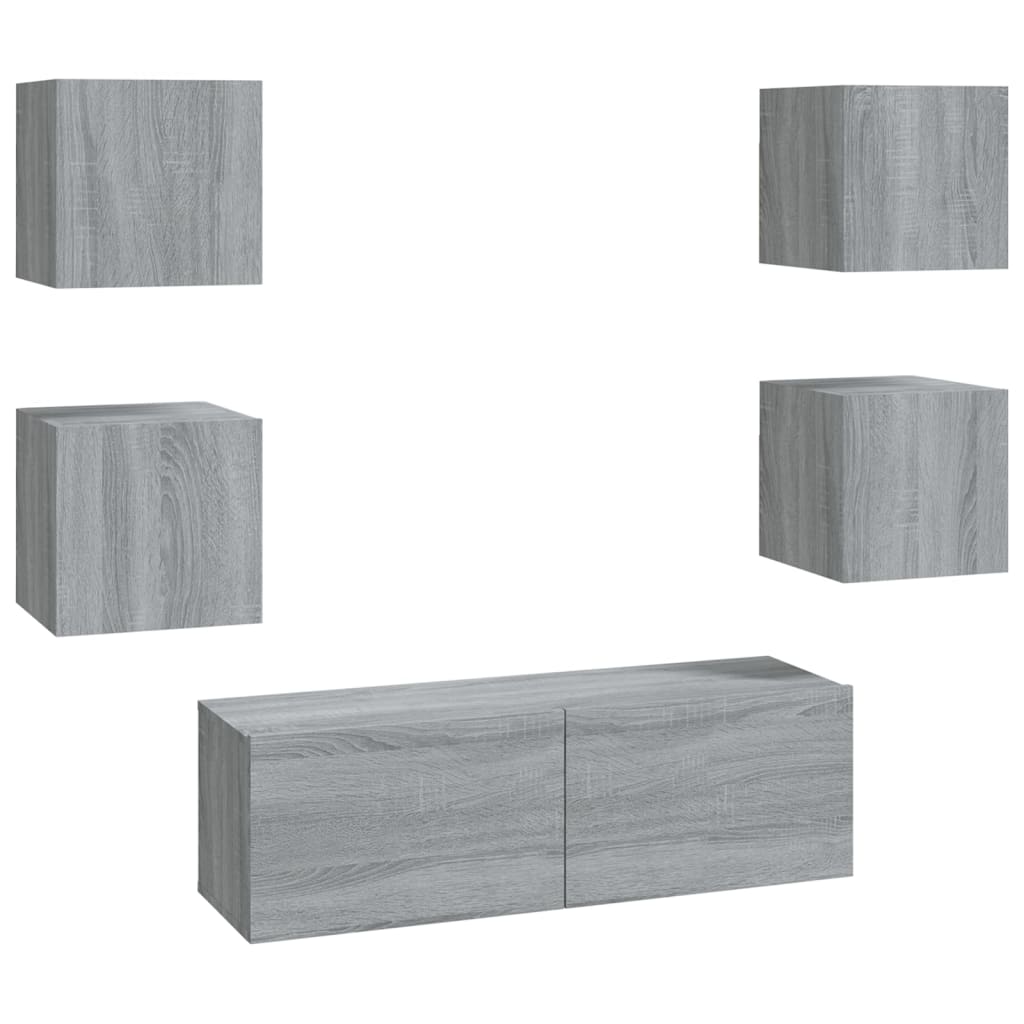 vidaXL Set dulap TV montat pe perete, gri sonoma, lemn prelucrat vidaXL Set dulap TV montat pe perete, gri sonoma, lemn prelucrat