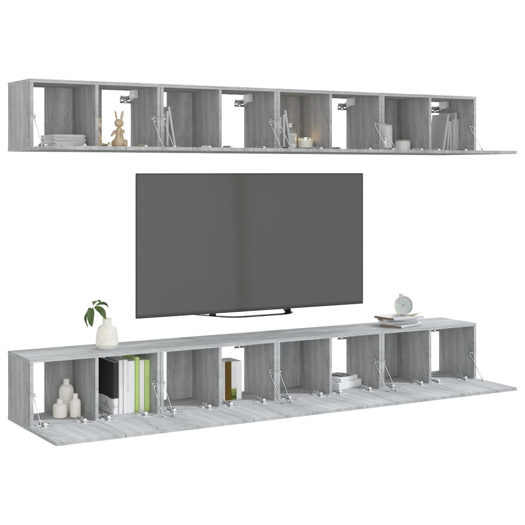 vidaXL Comode TV, 8 buc., gri sonoma, 60x30x30 cm, lemn prelucrat