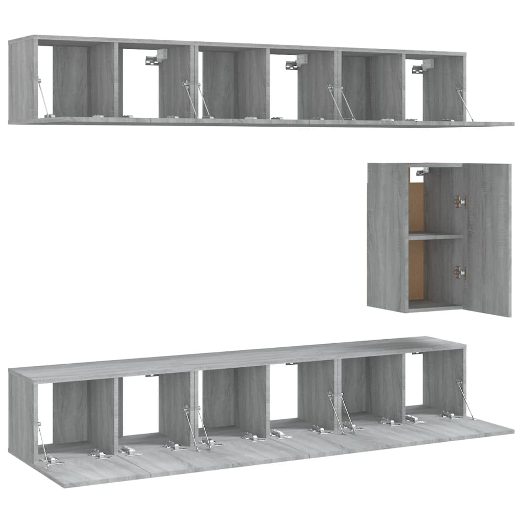 vidaXL Set comode TV, 7 piese, gri sonoma, lemn compozit vidaXL Set comode TV, 7 piese, gri sonoma, lemn compozit