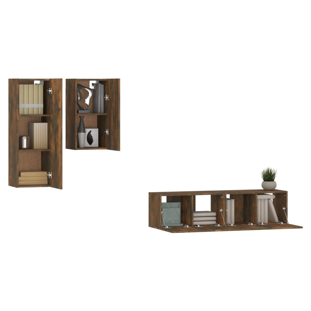 vidaXL Set dulapuri TV, 4 piese, stejar fumuriu, lemn prelucrat