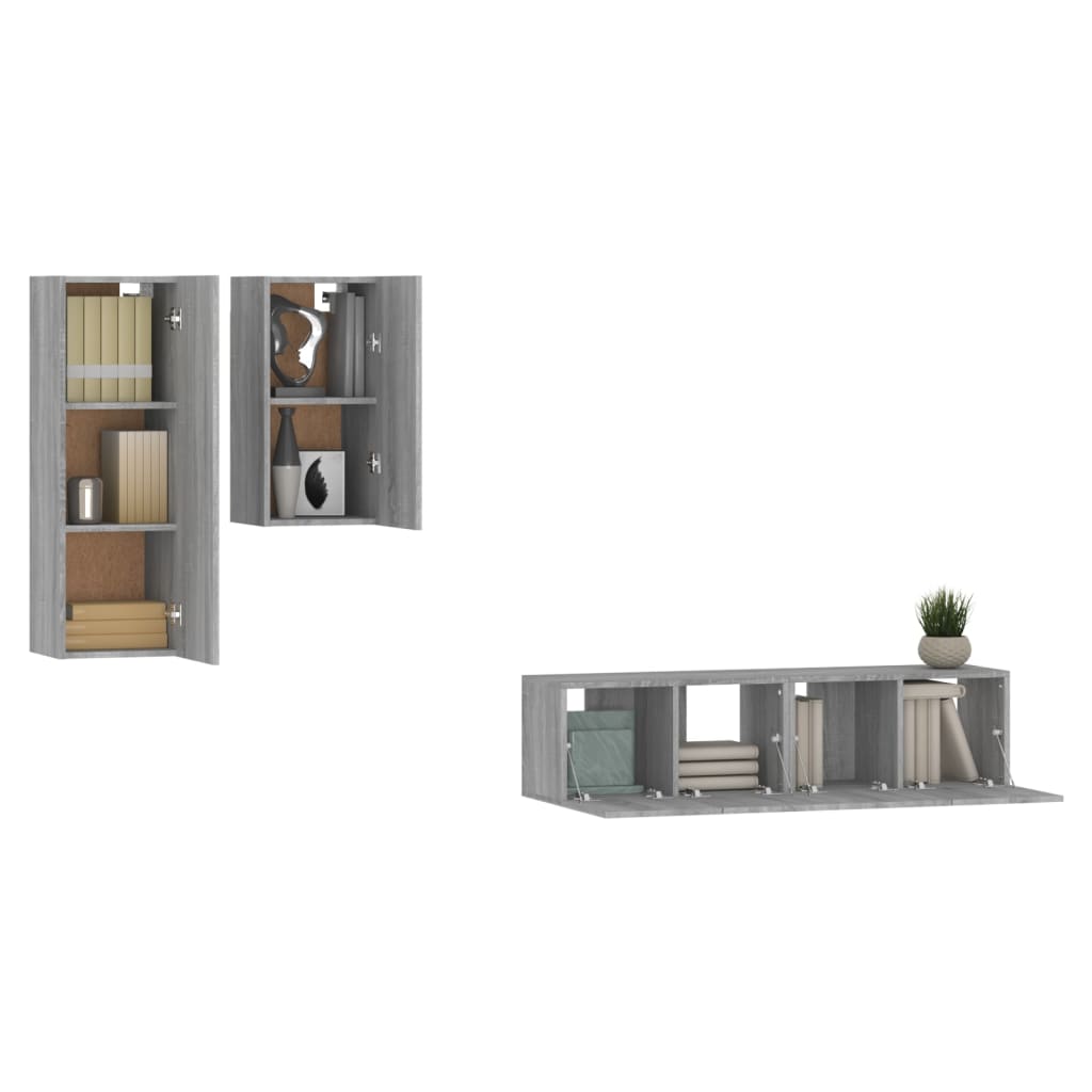 vidaXL Set dulapuri TV, 4 piese, gri sonoma, lemn prelucrat vidaXL Set dulapuri TV, 4 piese, gri sonoma, lemn prelucrat