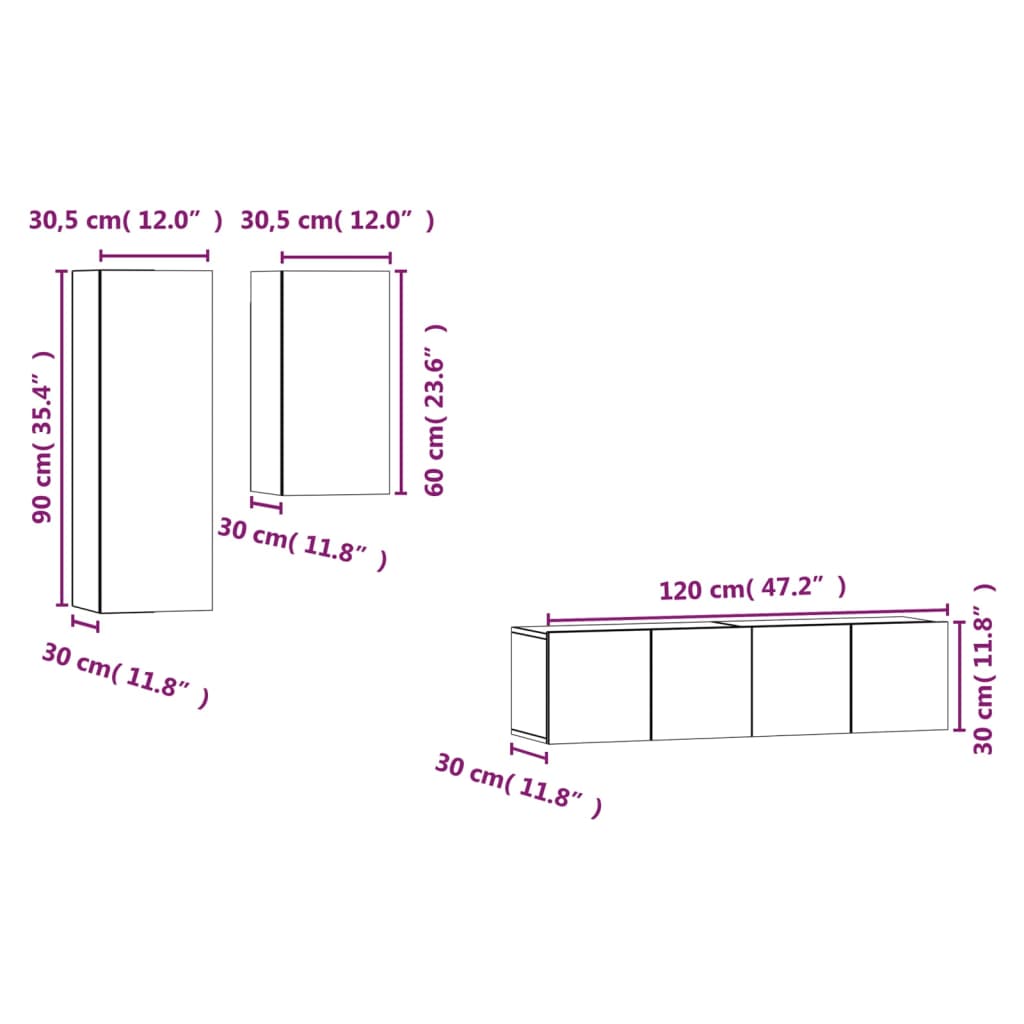 vidaXL Set dulapuri TV, 4 piese, gri sonoma, lemn prelucrat vidaXL Set dulapuri TV, 4 piese, gri sonoma, lemn prelucrat