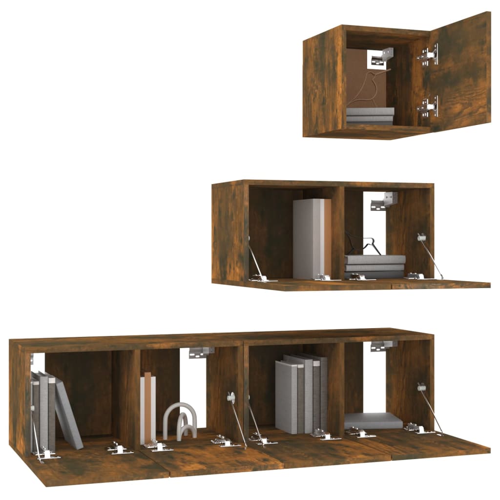 vidaXL Set dulapuri TV, 4 piese, stejar fumuriu, lemn prelucrat