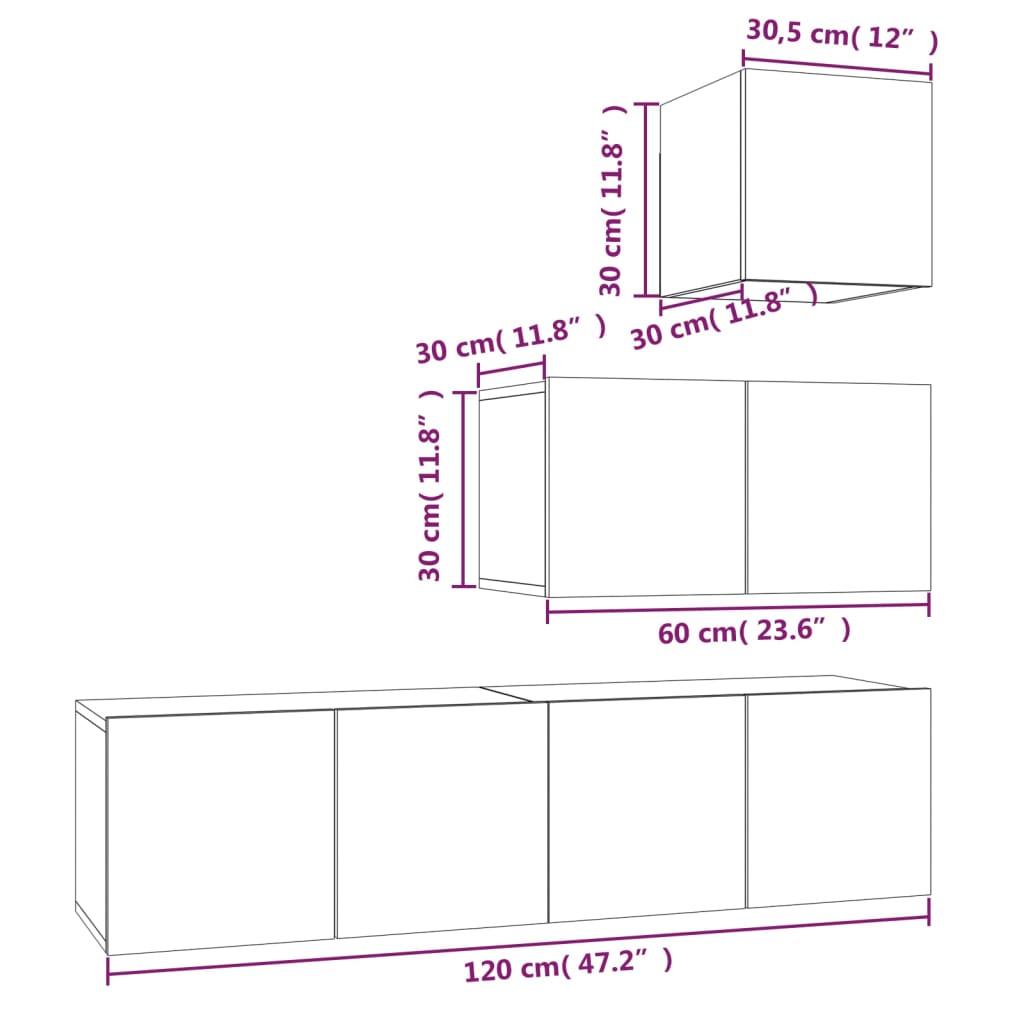 vidaXL Set dulapuri TV, 4 piese, stejar fumuriu, lemn prelucrat