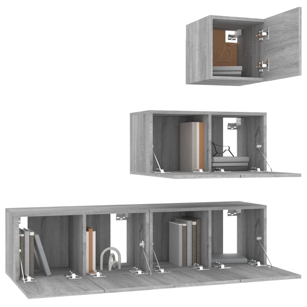 vidaXL Set dulapuri TV, 4 piese, gri sonoma, lemn prelucrat vidaXL Set dulapuri TV, 4 piese, gri sonoma, lemn prelucrat