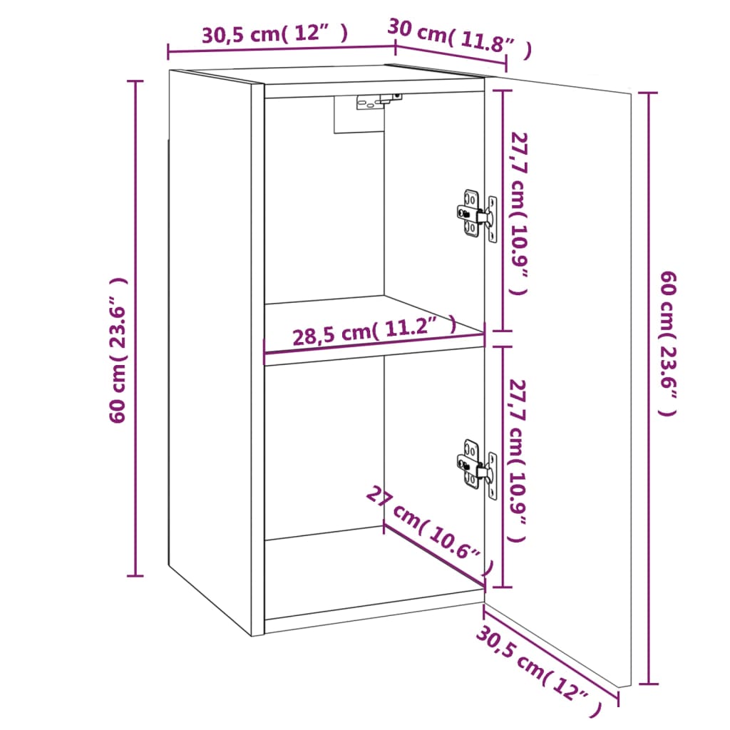vidaXL Dulapuri TV, 4 buc., stejar maro, 30,5x30x60 cm, lemn prelucrat