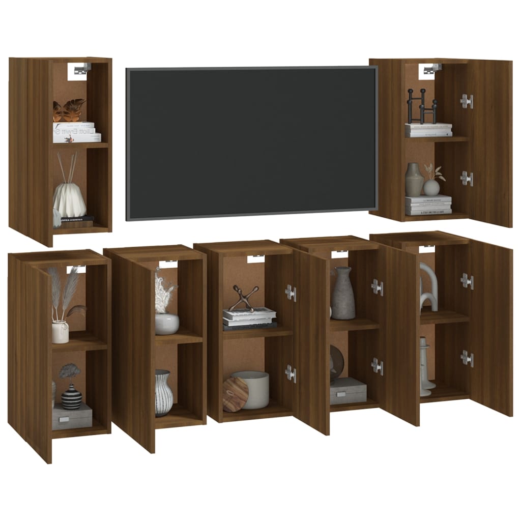 vidaXL Dulapuri TV, 7 buc., stejar maro, 30,5x30x60 cm, lemn prelucrat