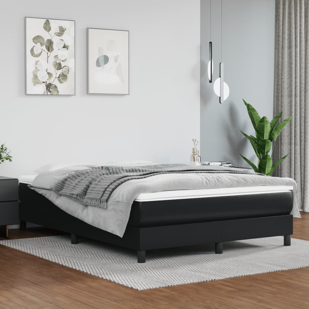 vidaXL Cadru de pat cu arcuri, negru, 140x190 cm, piele ecologică