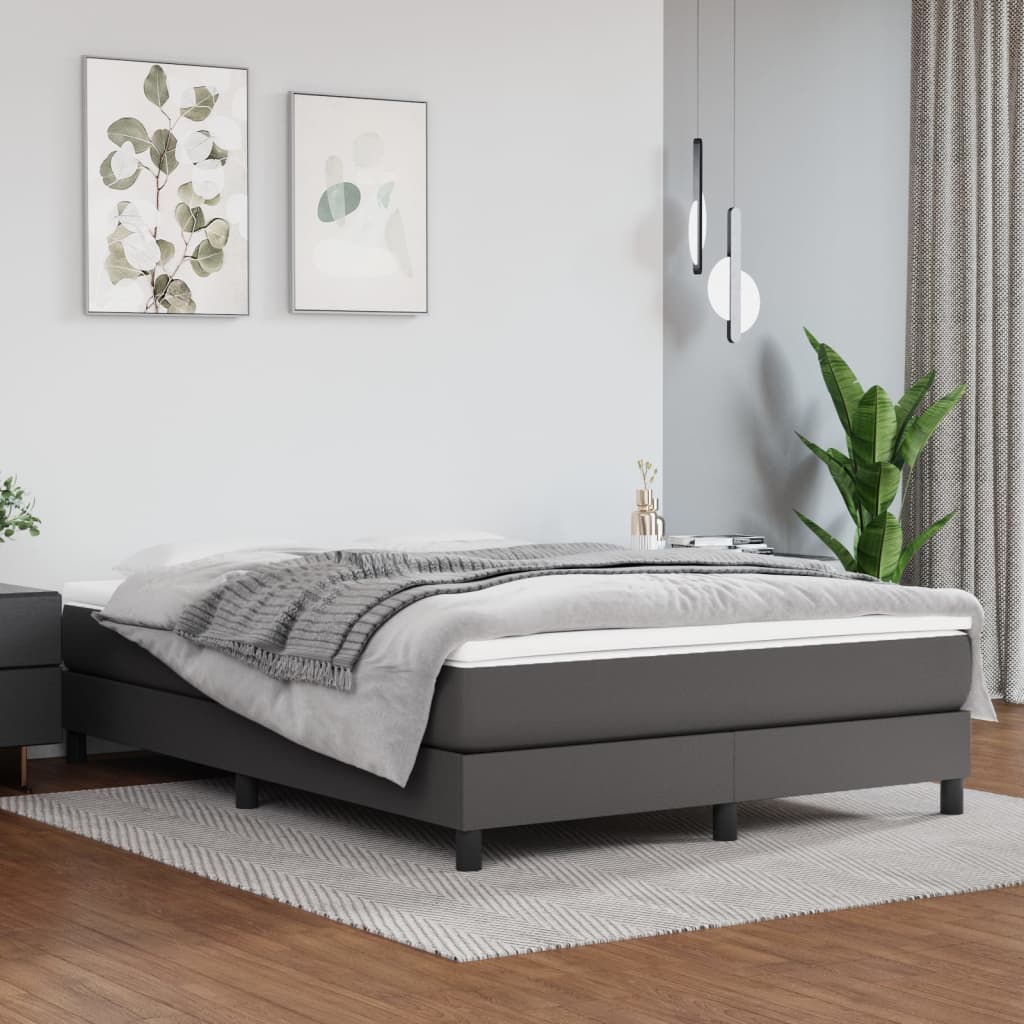 vidaXL Cadru de pat cu arcuri, gri, 140x190 cm, piele ecologică