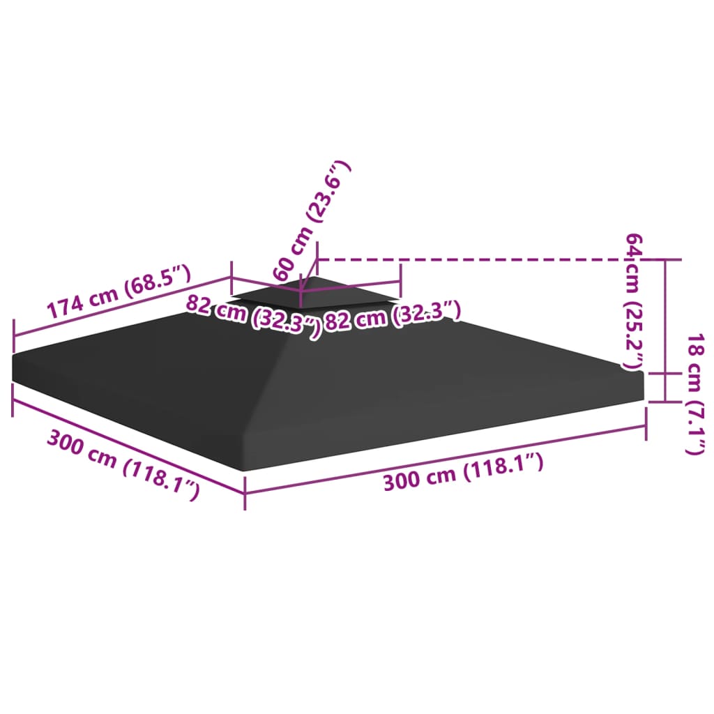 vidaXL Acoperiș de pavilion, 2 niveluri, negru, 3x3 m, 310 g/m² vidaXL Acoperiș de pavilion, 2 niveluri, negru, 3x3 m, 310 g/m²