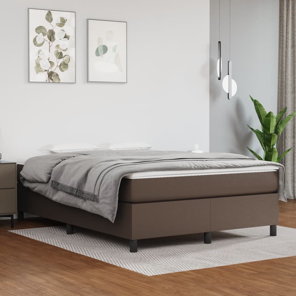 vidaXL Cadru de pat cu arcuri, maro, 140x190 cm, piele ecologică
