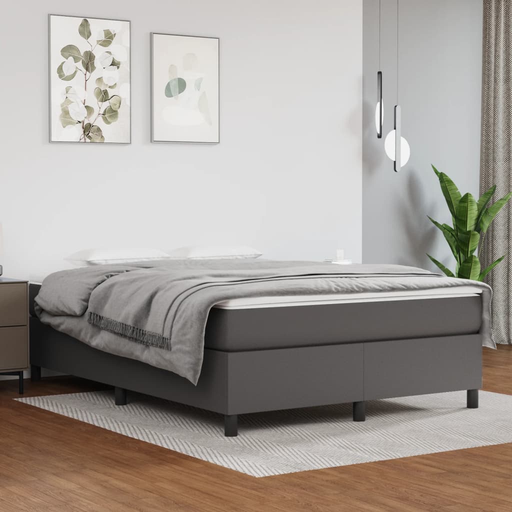 vidaXL Cadru de pat cu arcuri, gri, 140x190 cm, piele ecologică