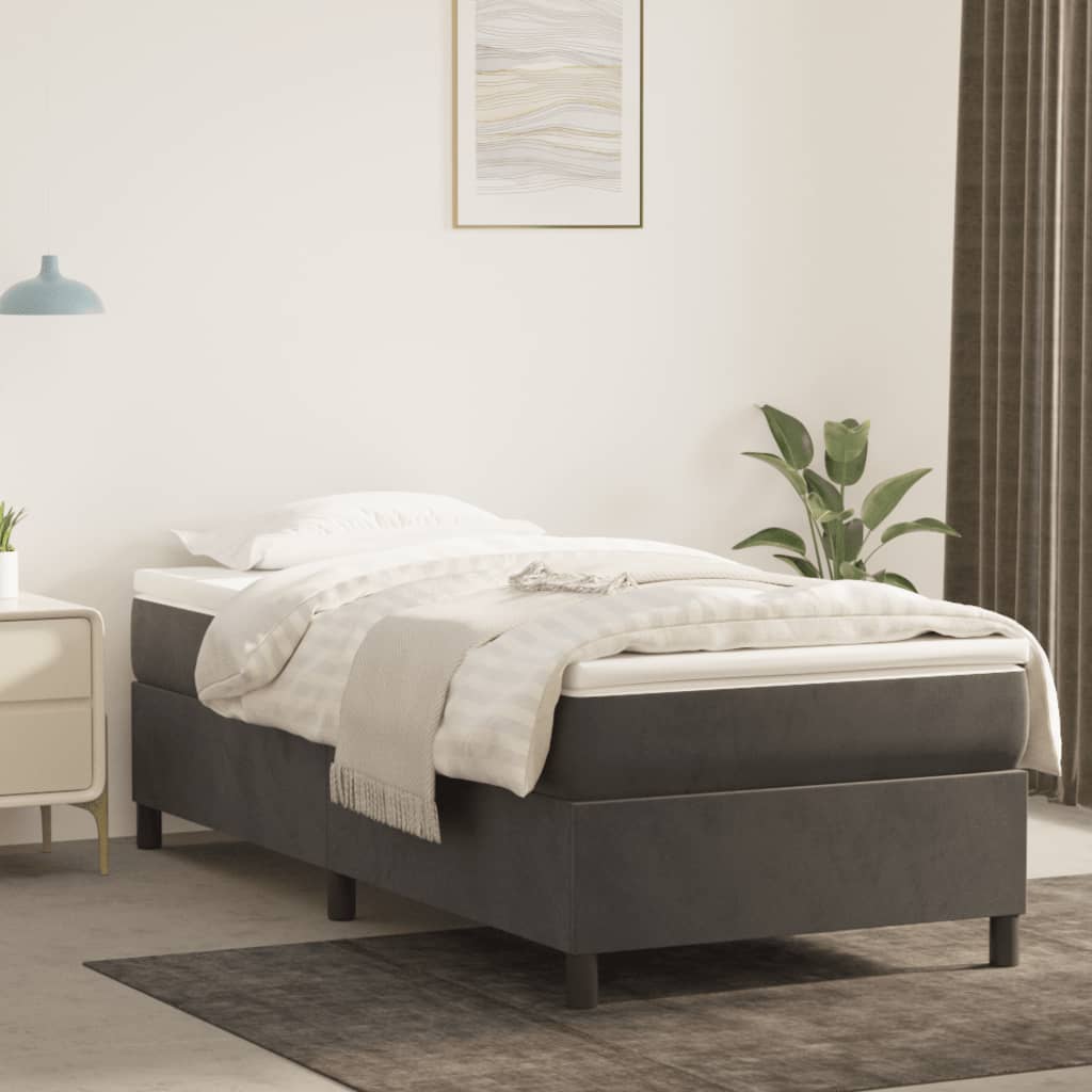vidaXL Cadru de pat fără saltea, gri închis, 90x200 cm, catifea vidaXL Cadru de pat fără saltea, gri închis, 90x200 cm, catifea
