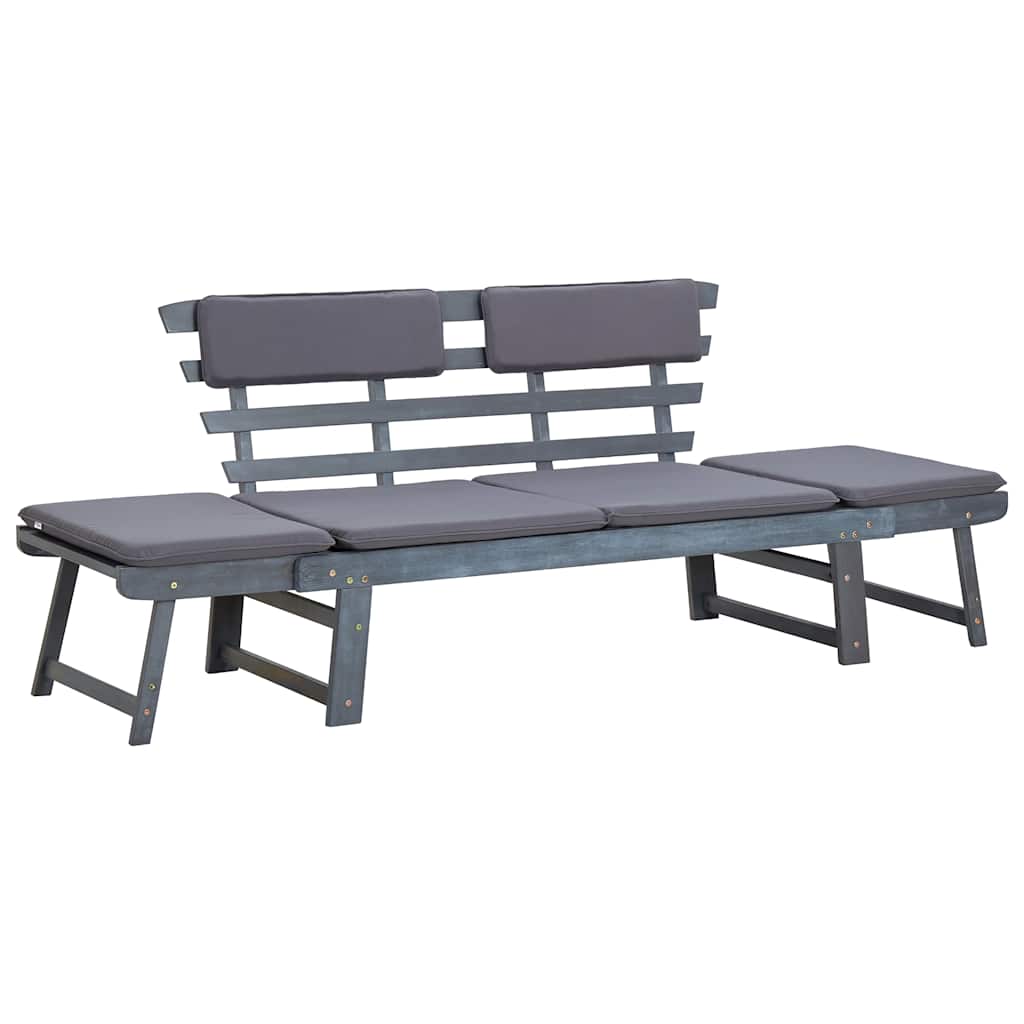 vidaXL Bancă de grădină cu perne 2-în-1 gri 190 cm lemn masiv acacia