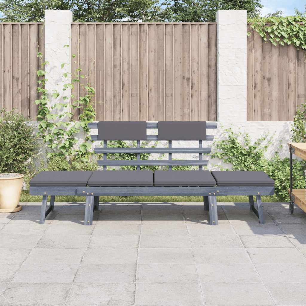 vidaXL Bancă de grădină cu perne 2-în-1 gri 190 cm lemn masiv acacia