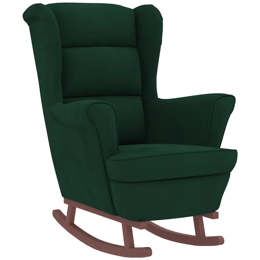 vidaXL Scaun balansoar picioare din lemn/taburet verde închis catifea vidaXL Scaun balansoar picioare din lemn/taburet verde închis catifea