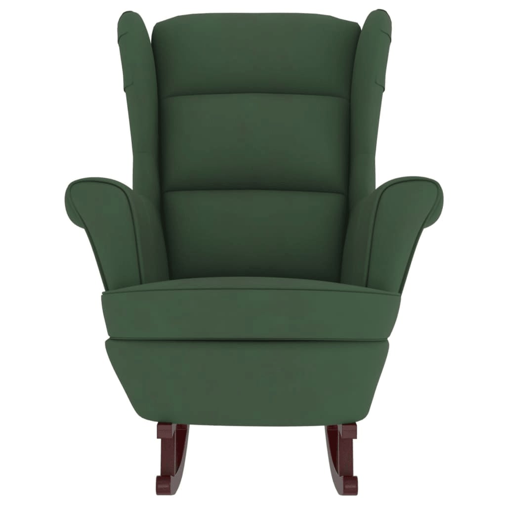 vidaXL Scaun balansoar picioare din lemn/taburet verde închis catifea vidaXL Scaun balansoar picioare din lemn/taburet verde închis catifea