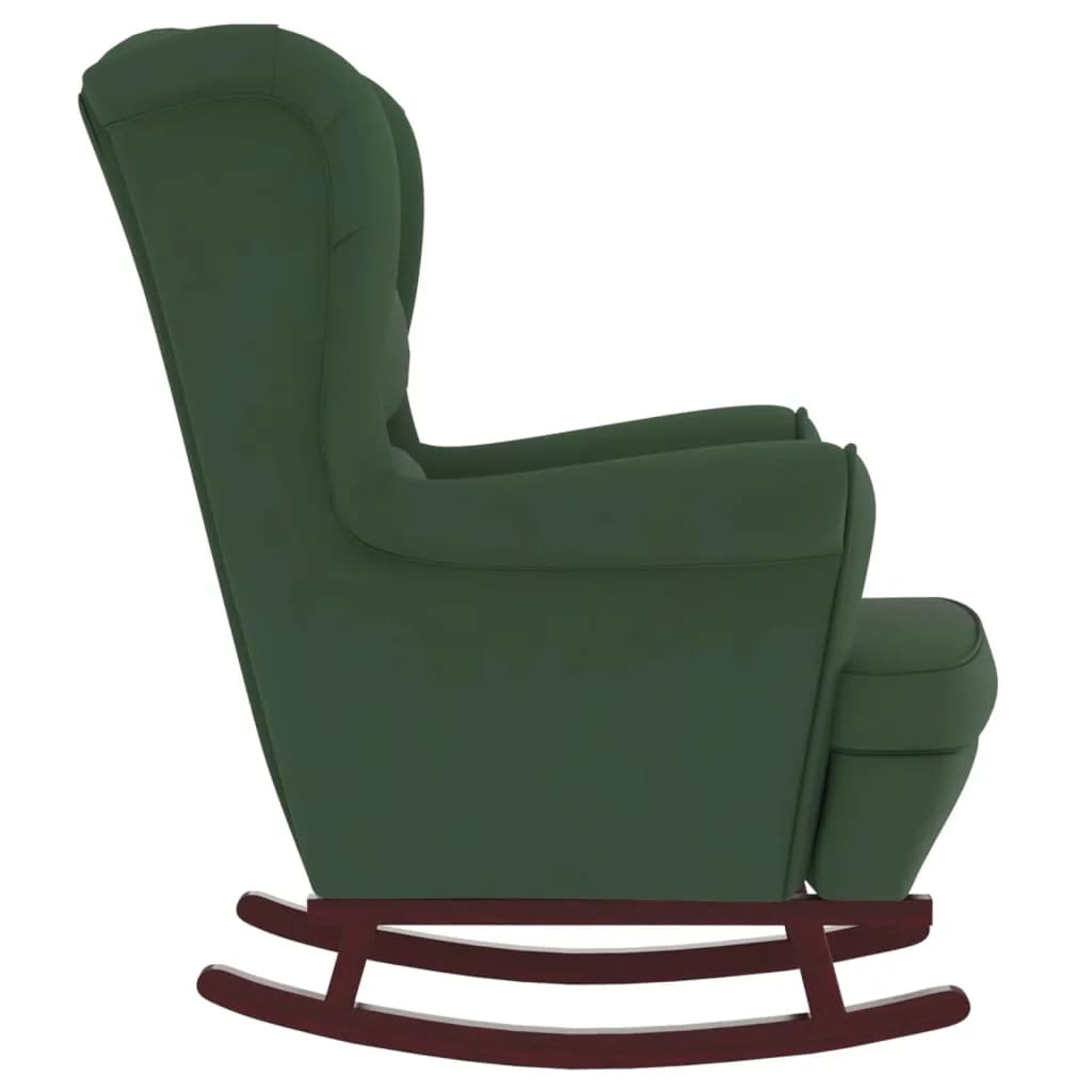 vidaXL Scaun balansoar picioare din lemn/taburet verde închis catifea vidaXL Scaun balansoar picioare din lemn/taburet verde închis catifea