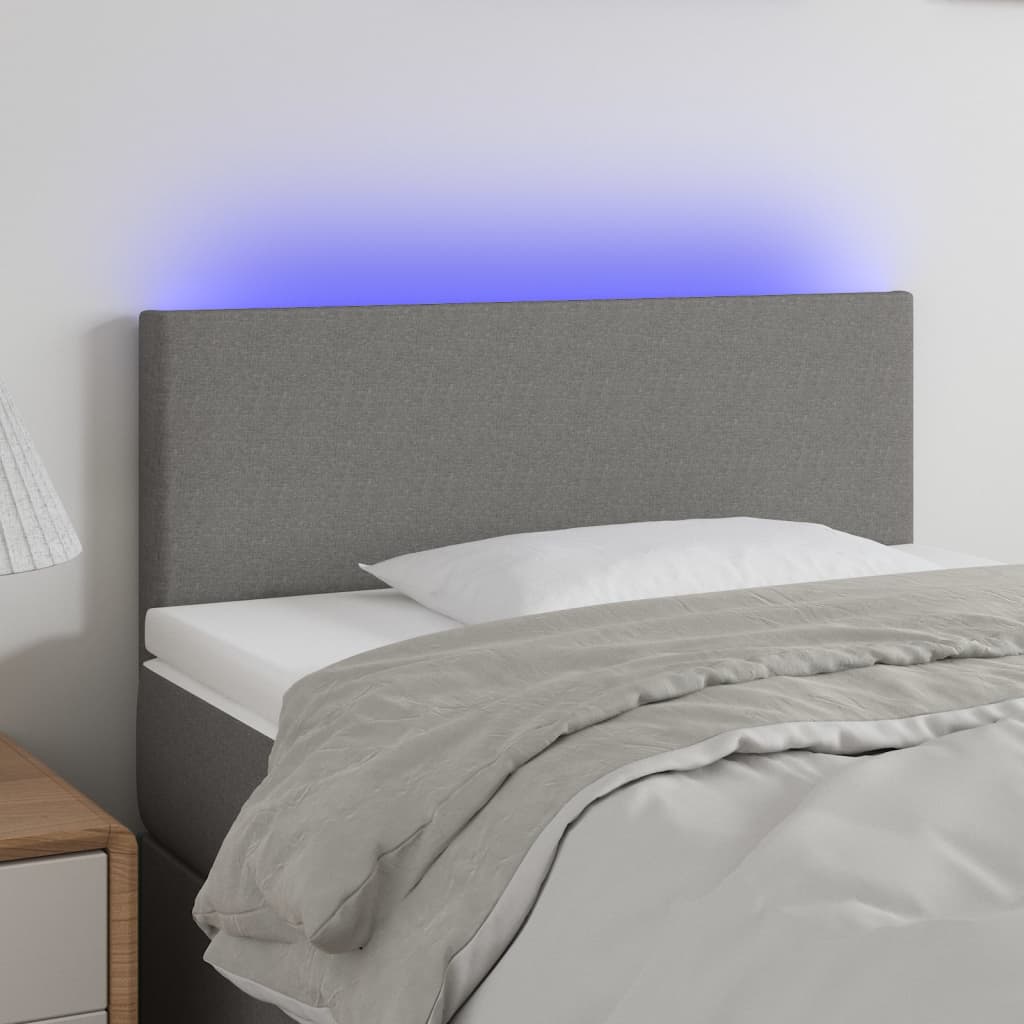 vidaXL Tăblie de pat cu LED, gri închis, 100x5x78/88 cm, textil vidaXL Tăblie de pat cu LED, gri închis, 100x5x78/88 cm, textil