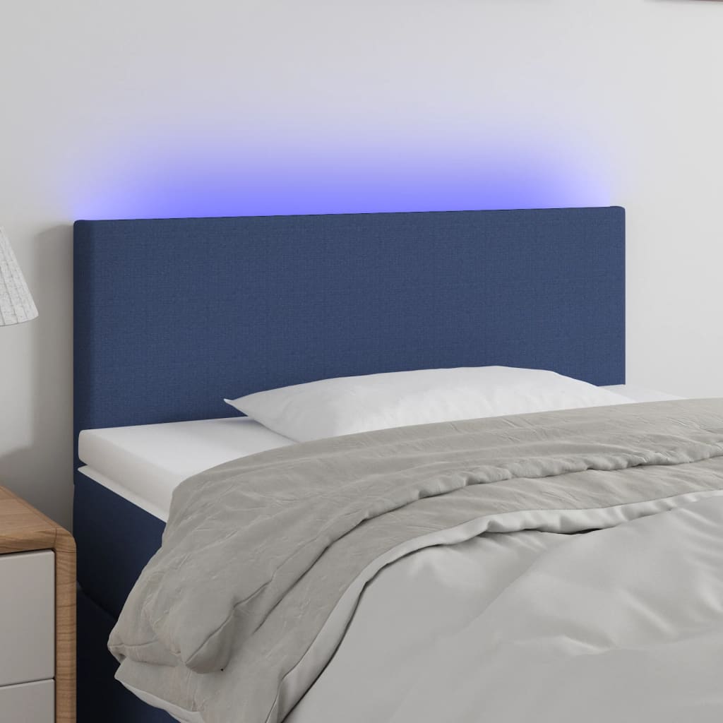 vidaXL Tăblie de pat cu LED, albastru, 100x5x78/88 cm, textil vidaXL Tăblie de pat cu LED, albastru, 100x5x78/88 cm, textil