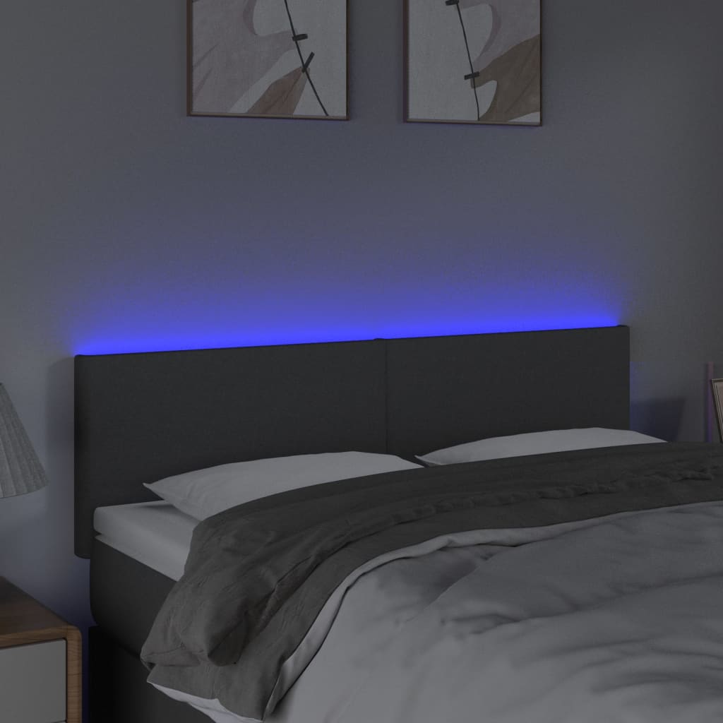 vidaXL Tăblie de pat cu LED, gri închis, 144x5x78/88 cm, textil vidaXL Tăblie de pat cu LED, gri închis, 144x5x78/88 cm, textil