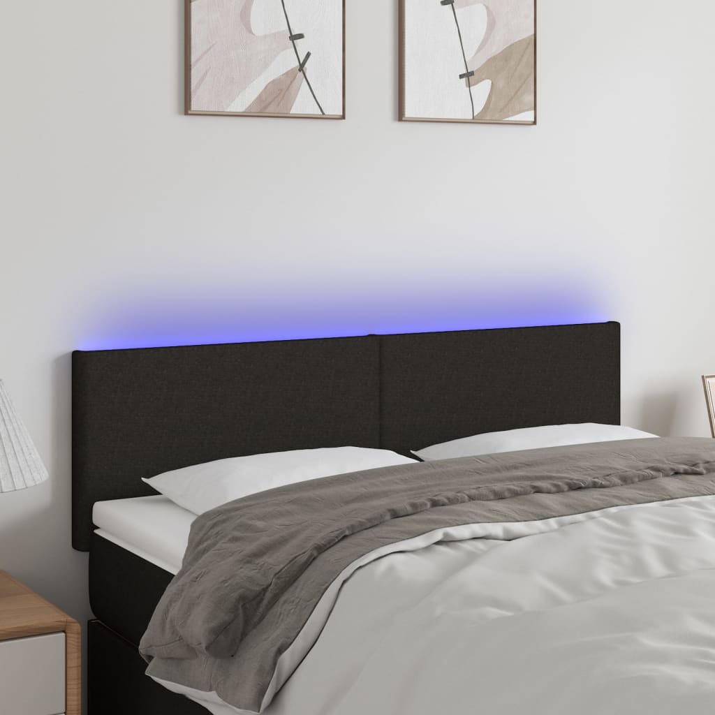 vidaXL Tăblie de pat cu LED, negru, 144x5x78/88 cm, textil vidaXL Tăblie de pat cu LED, negru, 144x5x78/88 cm, textil