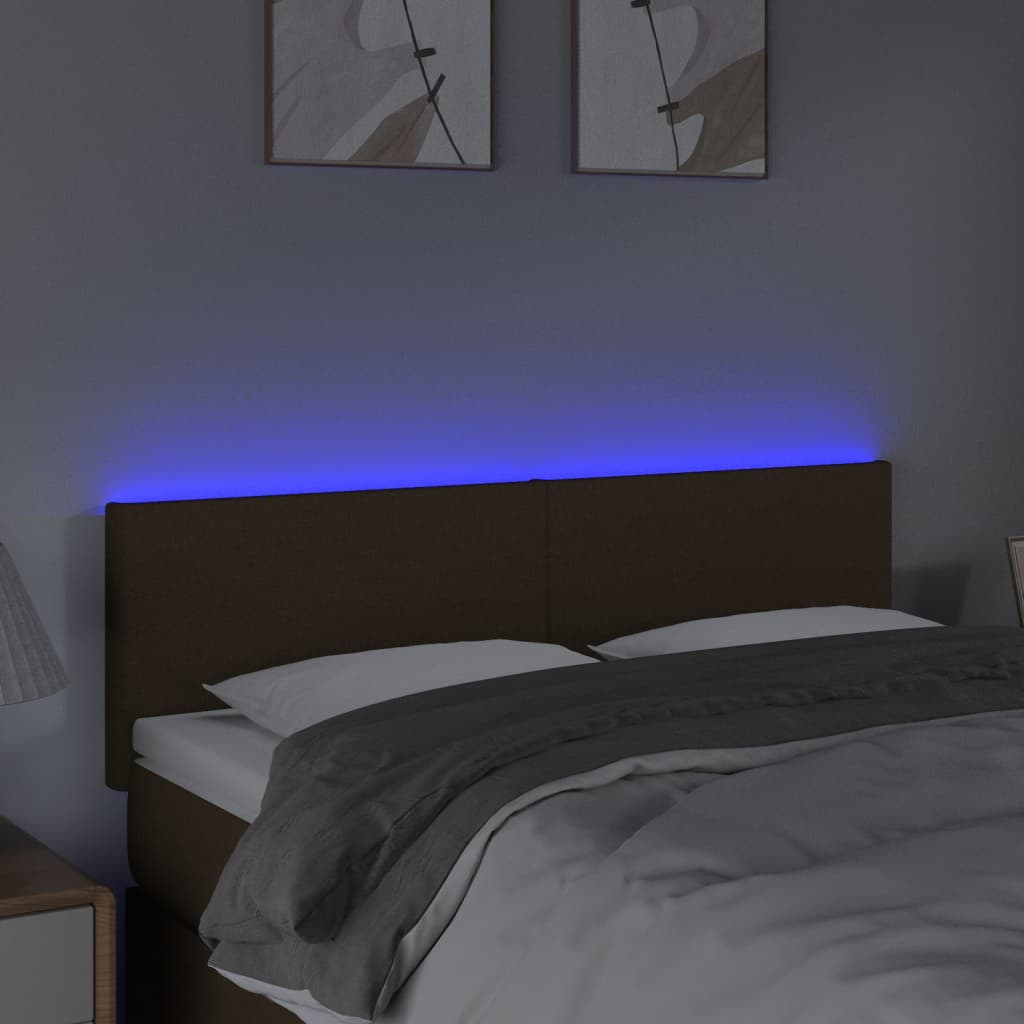 vidaXL Tăblie de pat cu LED, maro închis, 144x5x78/88 cm, textil vidaXL Tăblie de pat cu LED, maro închis, 144x5x78/88 cm, textil