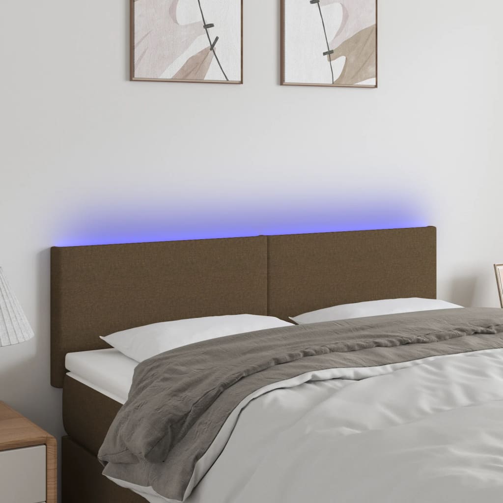 vidaXL Tăblie de pat cu LED, maro închis, 144x5x78/88 cm, textil vidaXL Tăblie de pat cu LED, maro închis, 144x5x78/88 cm, textil