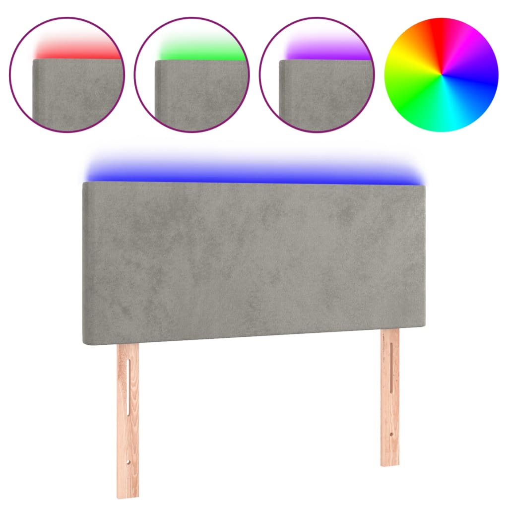vidaXL Tăblie de pat cu LED, gri deschis, 80x5x78/88 cm, catifea vidaXL Tăblie de pat cu LED, gri deschis, 80x5x78/88 cm, catifea
