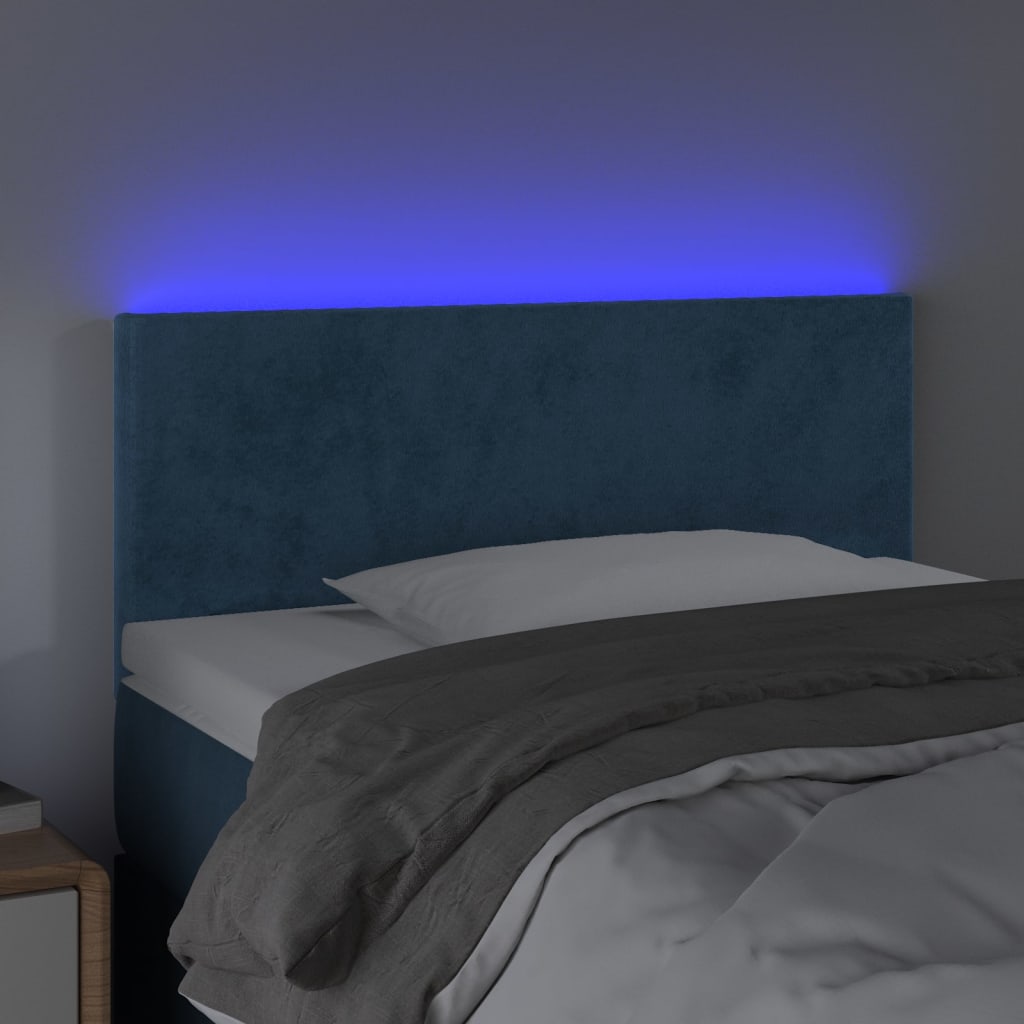 vidaXL Tăblie de pat cu LED, albastru închis, 80x5x78/88 cm, catifea
