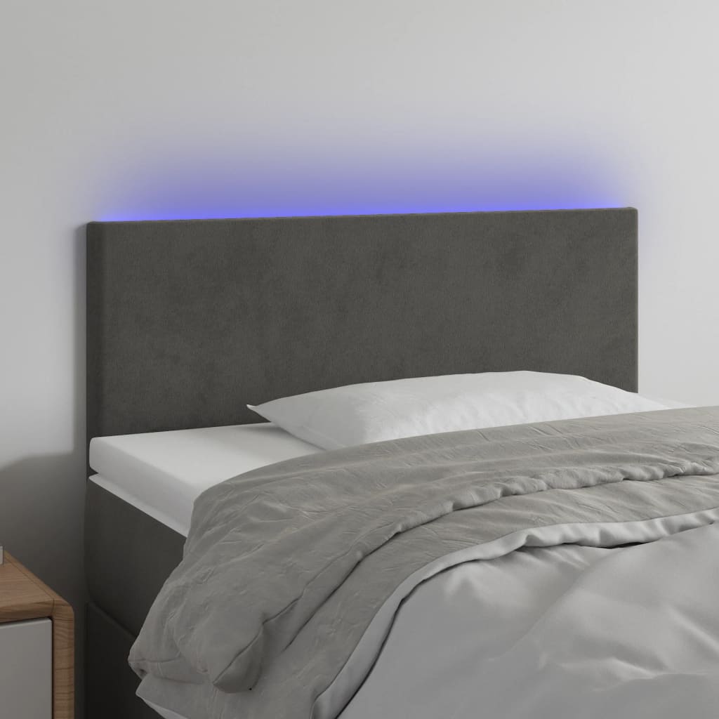vidaXL Tăblie de pat cu LED, gri închis, 90x5x78/88 cm, catifea vidaXL Tăblie de pat cu LED, gri închis, 90x5x78/88 cm, catifea
