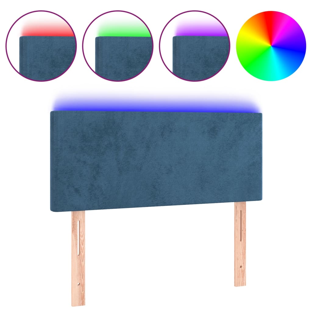vidaXL Tăblie de pat cu LED, albastru închis, 100x5x78/88 cm, catifea